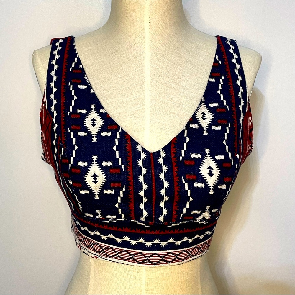 Forever 21 Cropped Bra Top with Side Zipper in Red/ White/Blue Size M